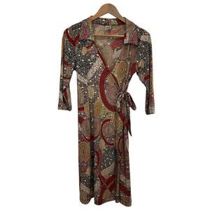 Johnny Was Maternity Retro Print Wrap Dress Size S